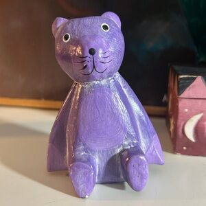 Vtg Purple Wooden Bear Figurine Indonesia 4.5"